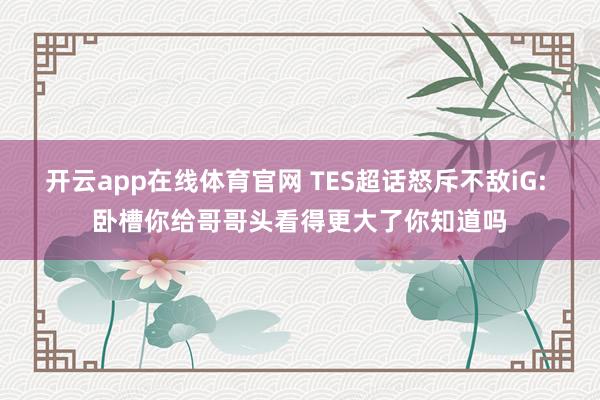 开云app在线体育官网 TES超话怒斥不敌iG: 卧槽你给哥哥头看得更大了你知道吗