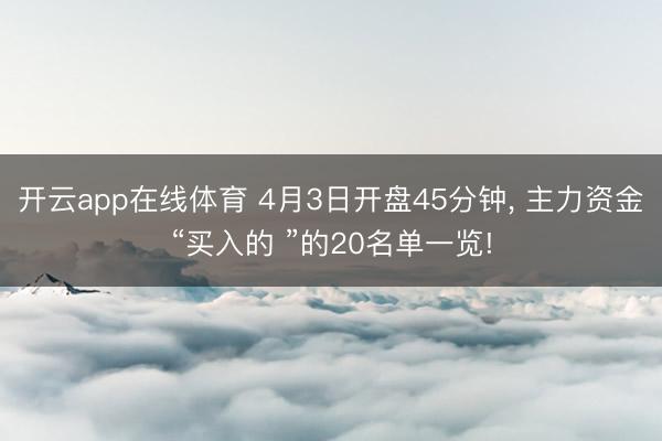 开云app在线体育 4月3日开盘45分钟， 主力资金“买入的 ”的20名单一览!