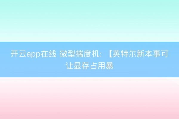 开云app在线 微型揣度机: 【英特尔新本事可让显存占用暴