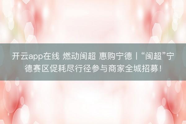 开云app在线 燃动闽超 惠购宁德丨“闽超”宁德赛区促耗尽行径参与商家全城招募！