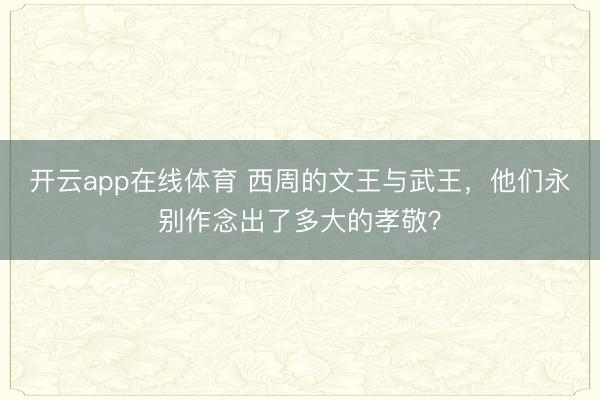 开云app在线体育 西周的文王与武王，他们永别作念出了多大的孝敬？